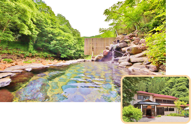 星ヶ岡山荘と露天風呂の写真